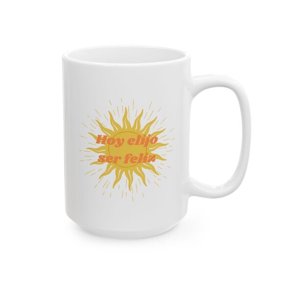 Mug - 'Hoy Elijo Ser Feliz' Empowering Quote Ceramic Mug, 11oz/15oz - Picture 6 of 7